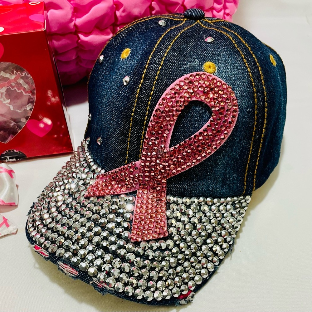 💖Breast CA Awareness Set💖Large Puffer Bag, Denim Bling Cap, BagCharm, Angel Soap - Picture 2 of 13